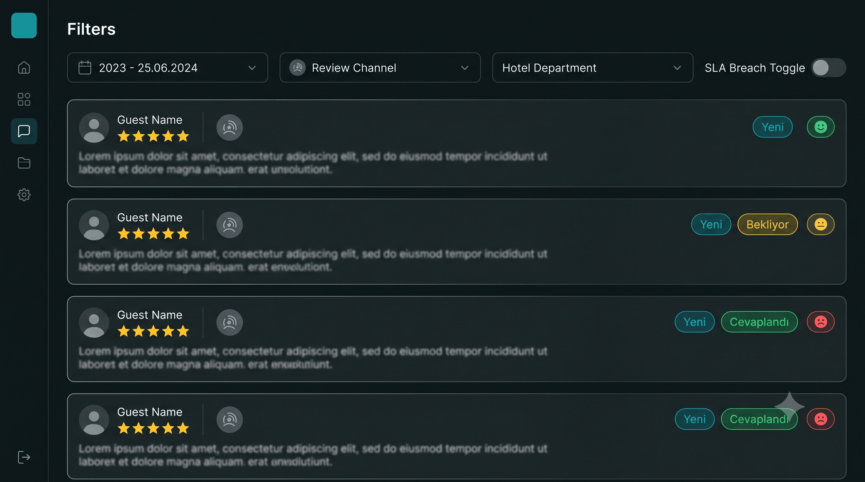 AINSIGHT yorum inbox ekranı